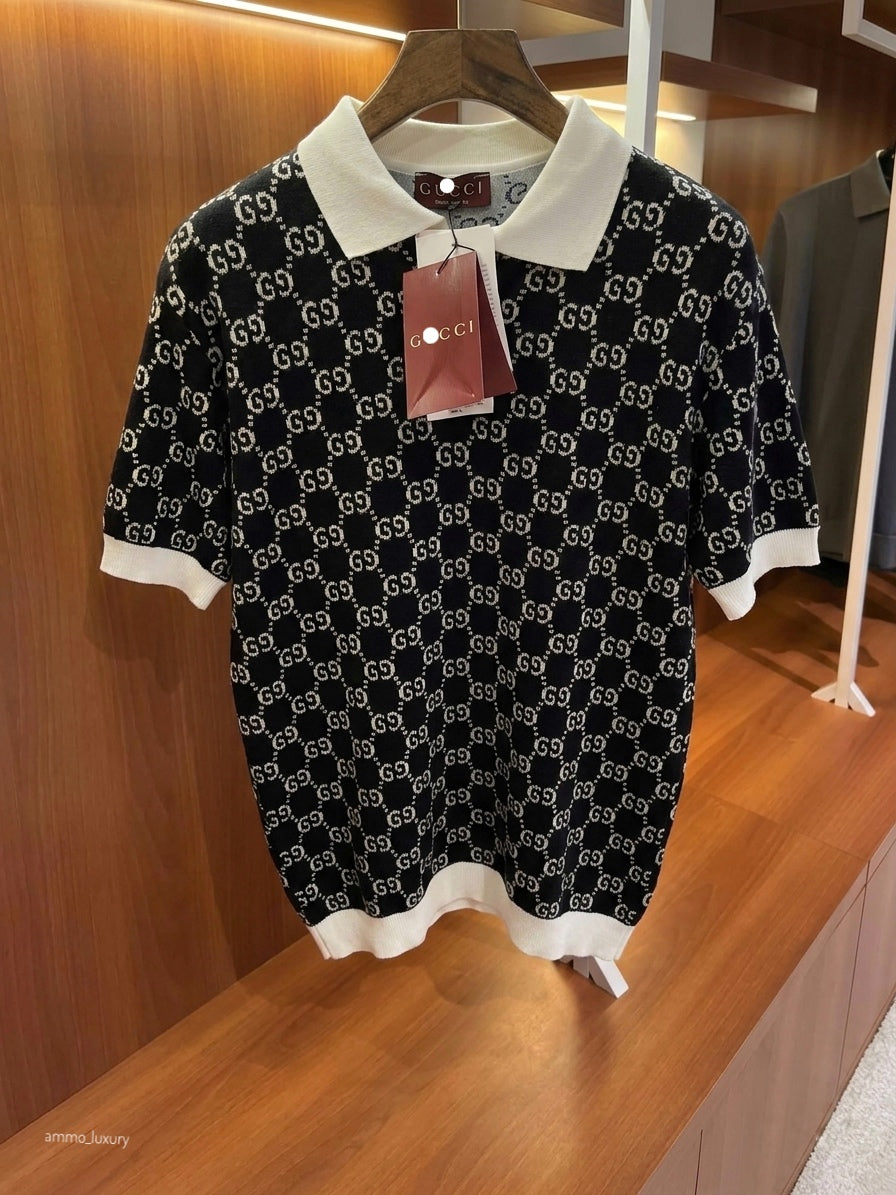 G. Signature Monogram Jacquard Knit Polo