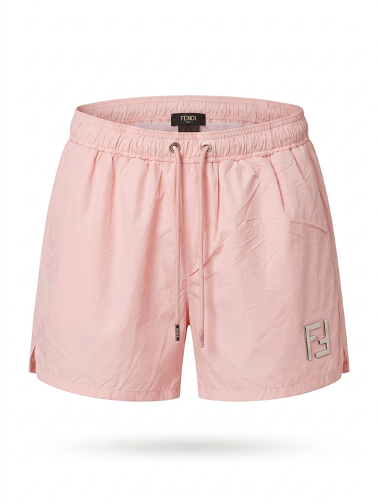 F. Signature Metallic-Logo Swim Shorts in Pastel Rose