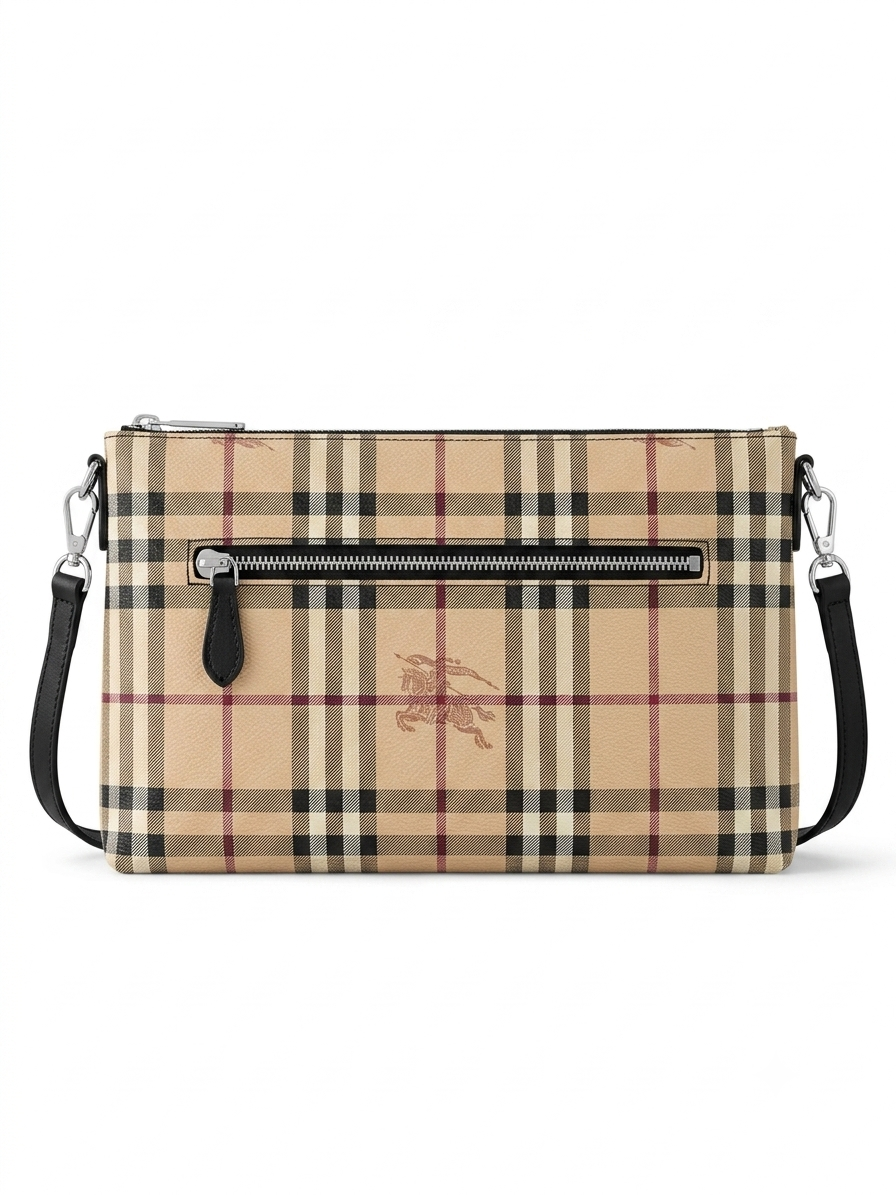 BBY Vintage Check and Leather Wristlet