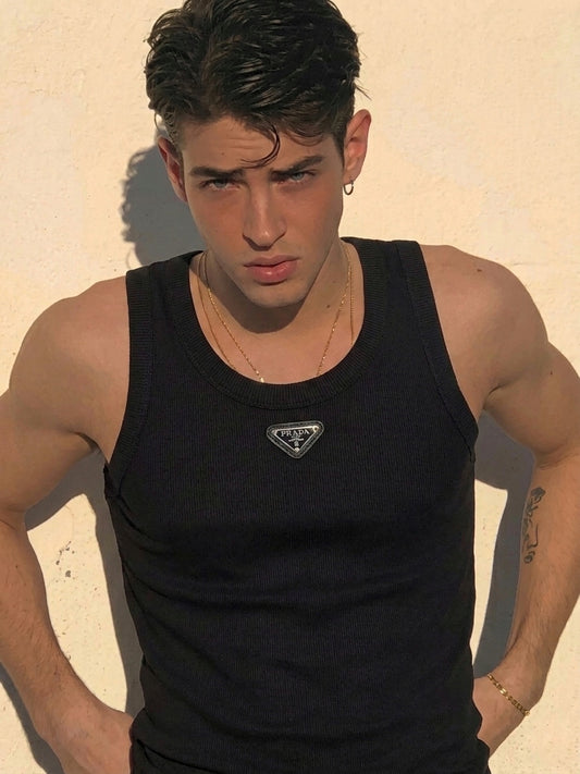 The PRD Ribbed Cotton-Blend Tank with Triangular Logo Plaque