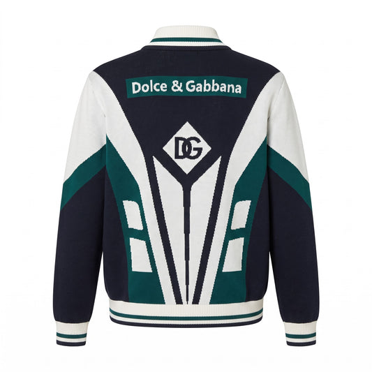 DG Geometric Intarsia Zip-Up Knit Jacket