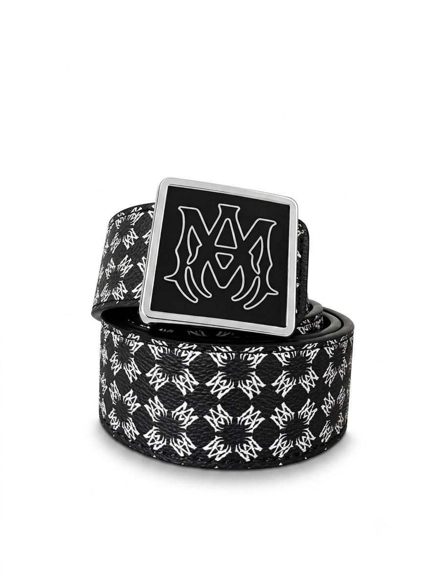 AM Monogram Plaque Leather Belt