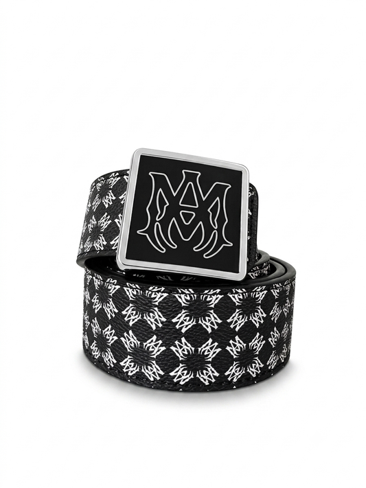 AM Monogram Plaque Leather Belt