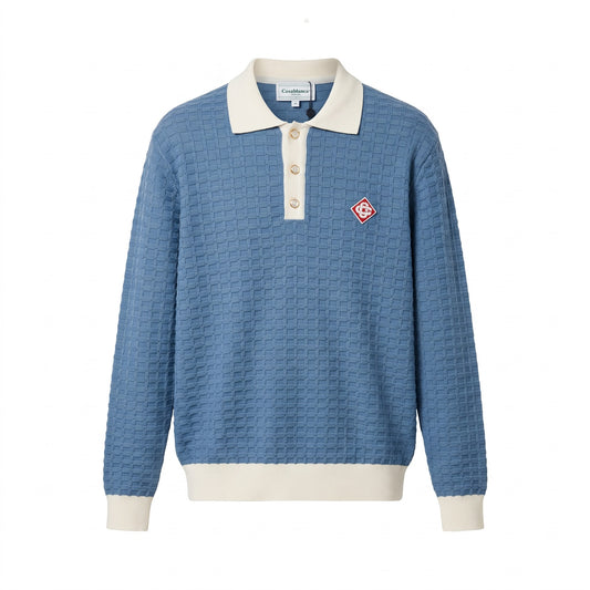 CSB Blue Textured Knit Polo