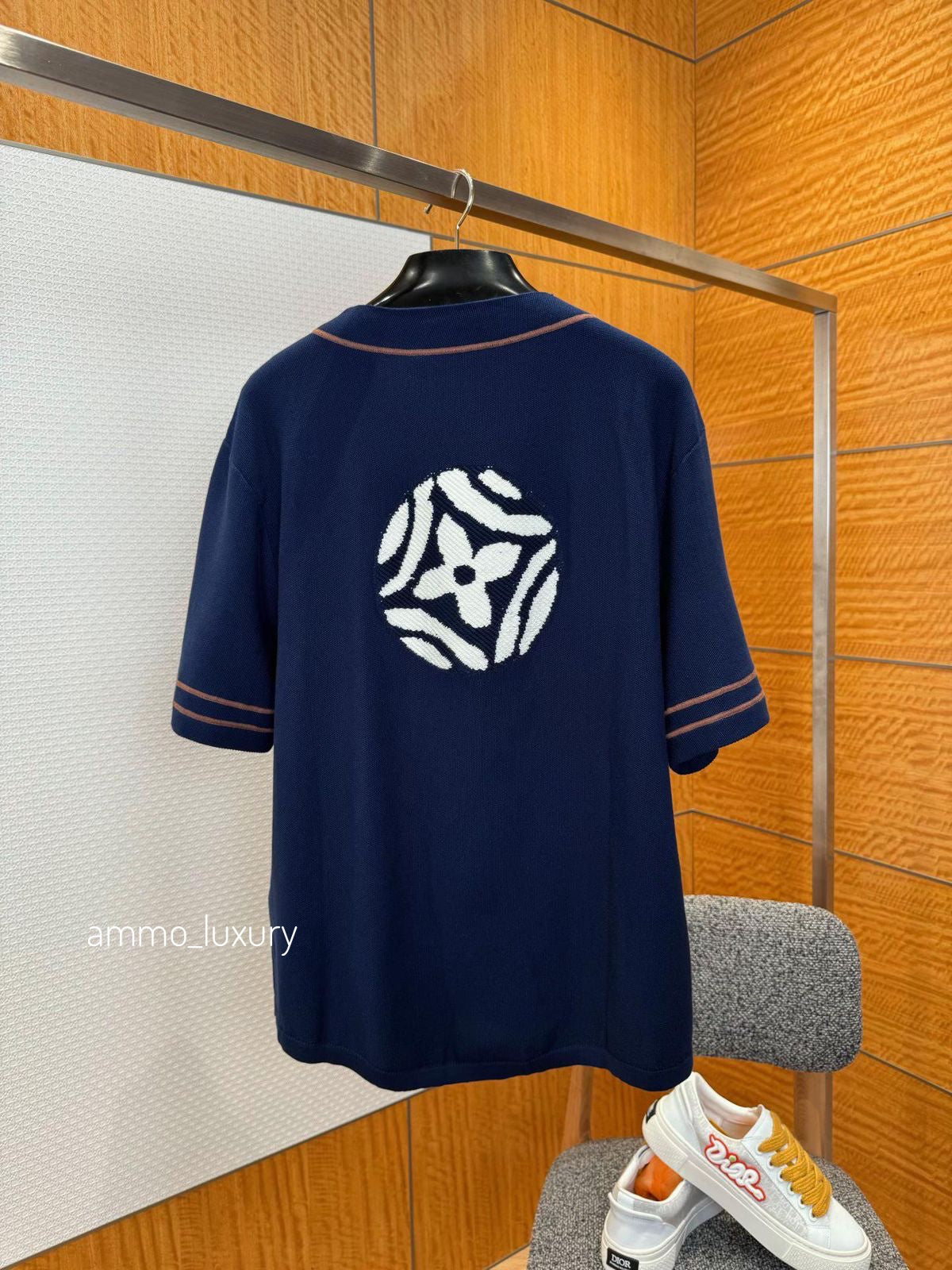 Lv Knitted Short-Sleeved Baseball Shirt