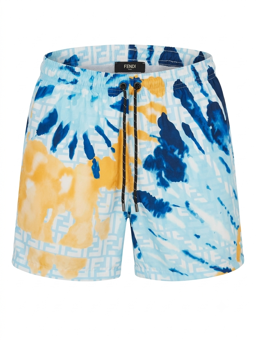 F. Azure & Sunburst Monogram Swim Trunks