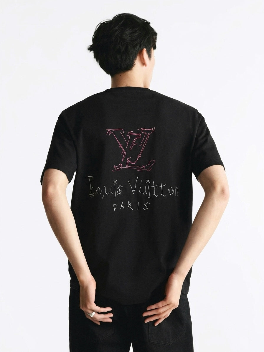 LV "Sketch" Graphic Embroidered Noir Tee
