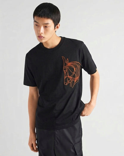 HS Linear Equine Embroidery Cotton T-Shirt