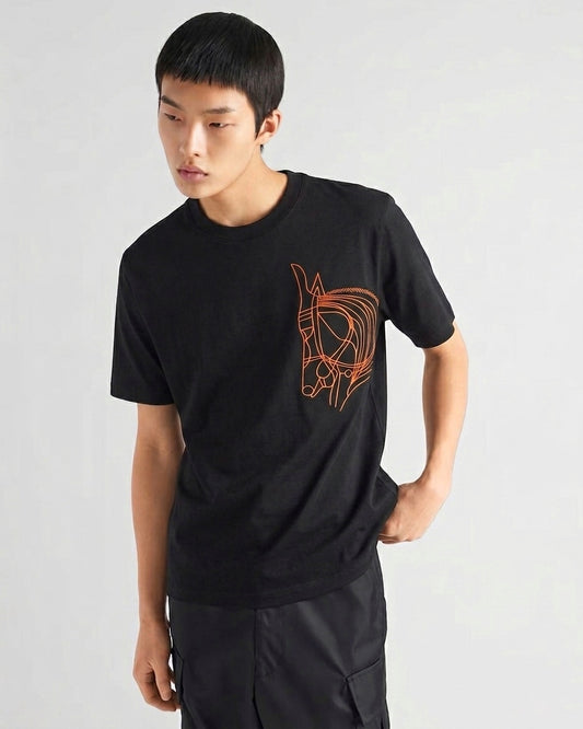 HS Linear Equine Embroidery Cotton T-Shirt