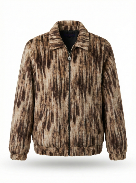 Earth-Toned Marbled Fleece Blouson