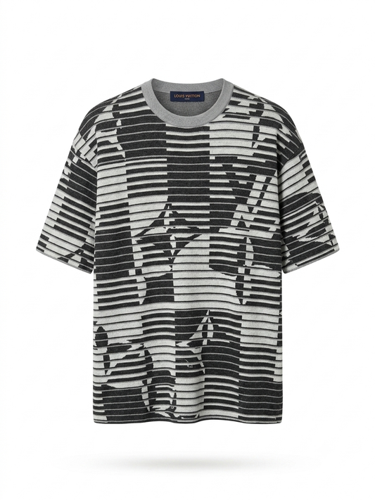 LV Monogram Fracture Textured Knit T-Shirt