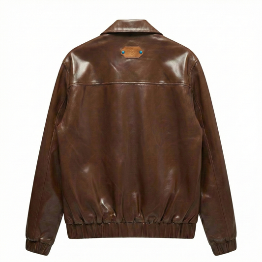 Luxury Glossy Brown Leather Jacket