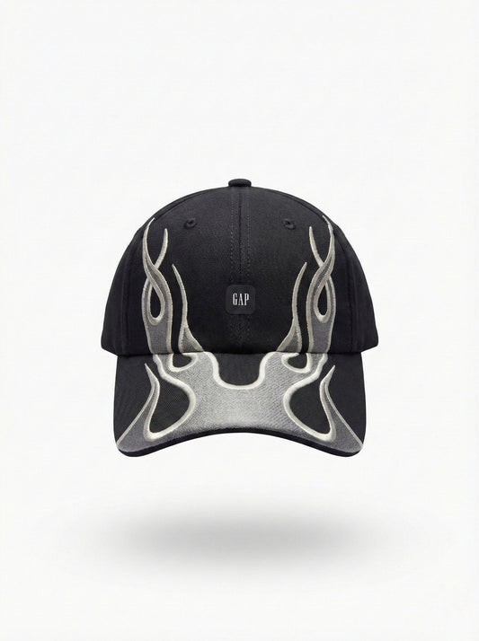 Flame-Embroidered Streetwear Baseball Cap