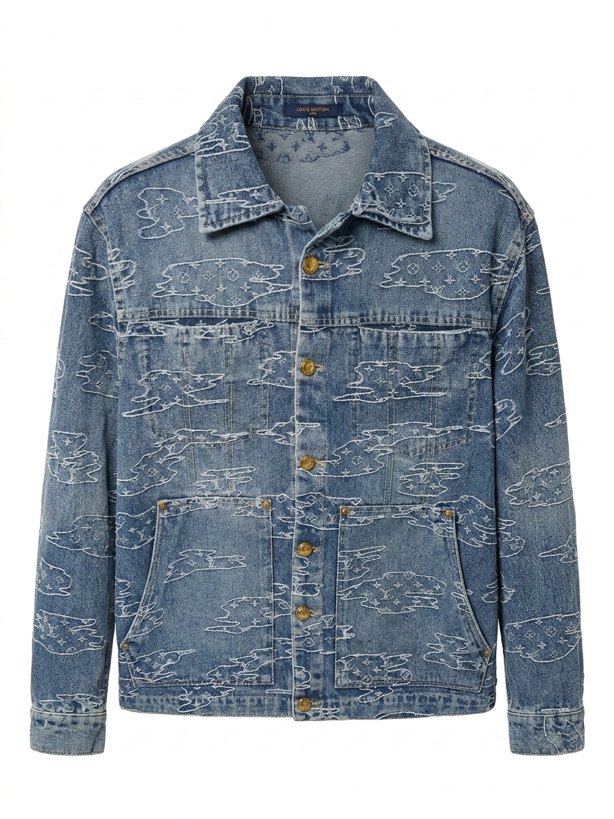 Embroidered Cloud Motif Denim Workwear Jacket
