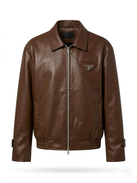 Pd Vintage-Style Brown Faux Leather Bomber Jacket