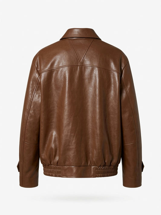 Pd Vintage-Style Brown Faux Leather Bomber Jacket
