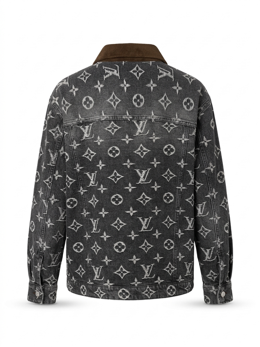 LV Monogram Light-Wash Denim Overshirt with Corduroy Collar