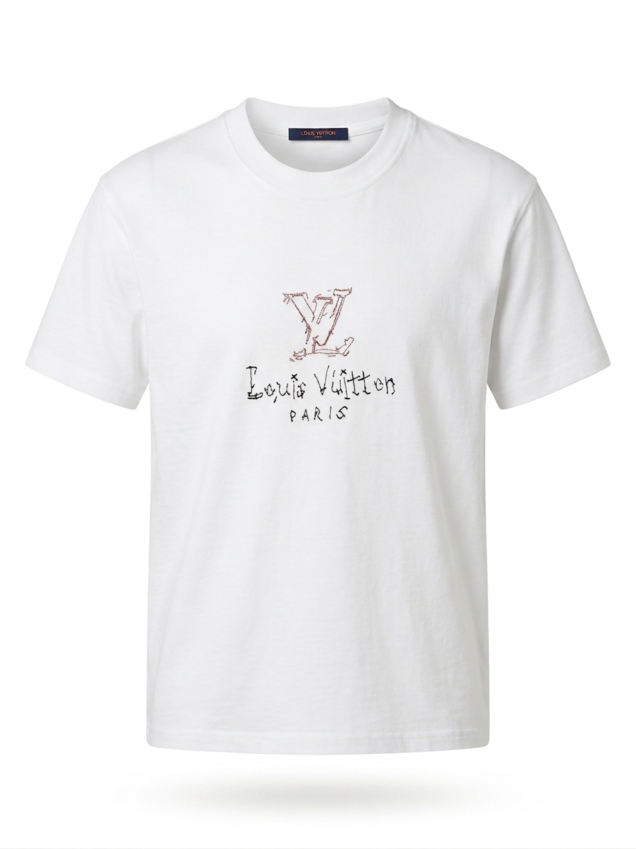 LV "Sketch" Signature Embroidered Tee – Blanc