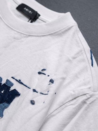 AM Distressed "MA" Patchwork Appliqué T-Shirt