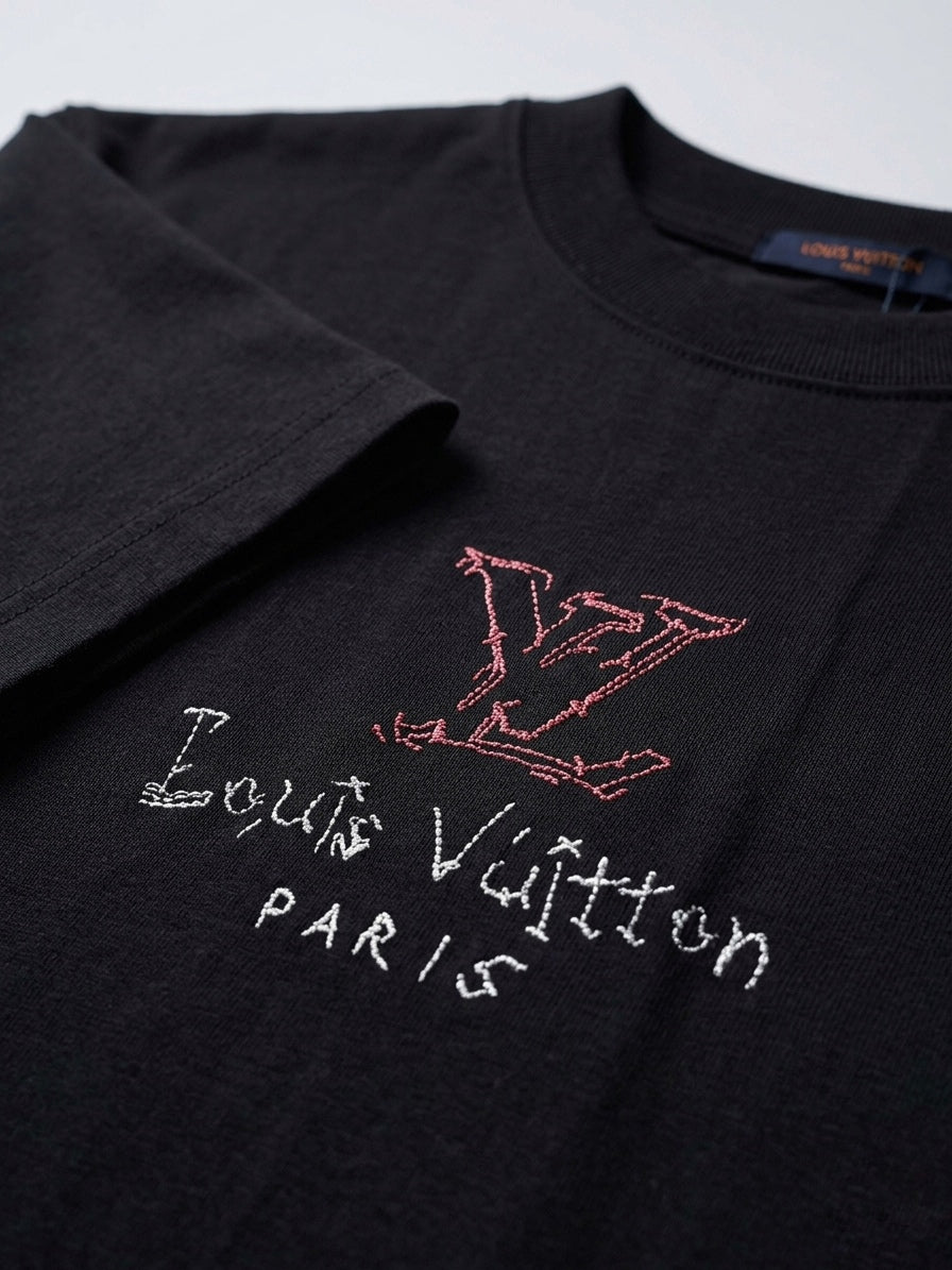 LV "Sketch" Graphic Embroidered Noir Tee