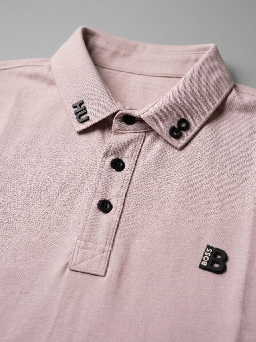 HB Monogram Collar Polo | Dusty Rose