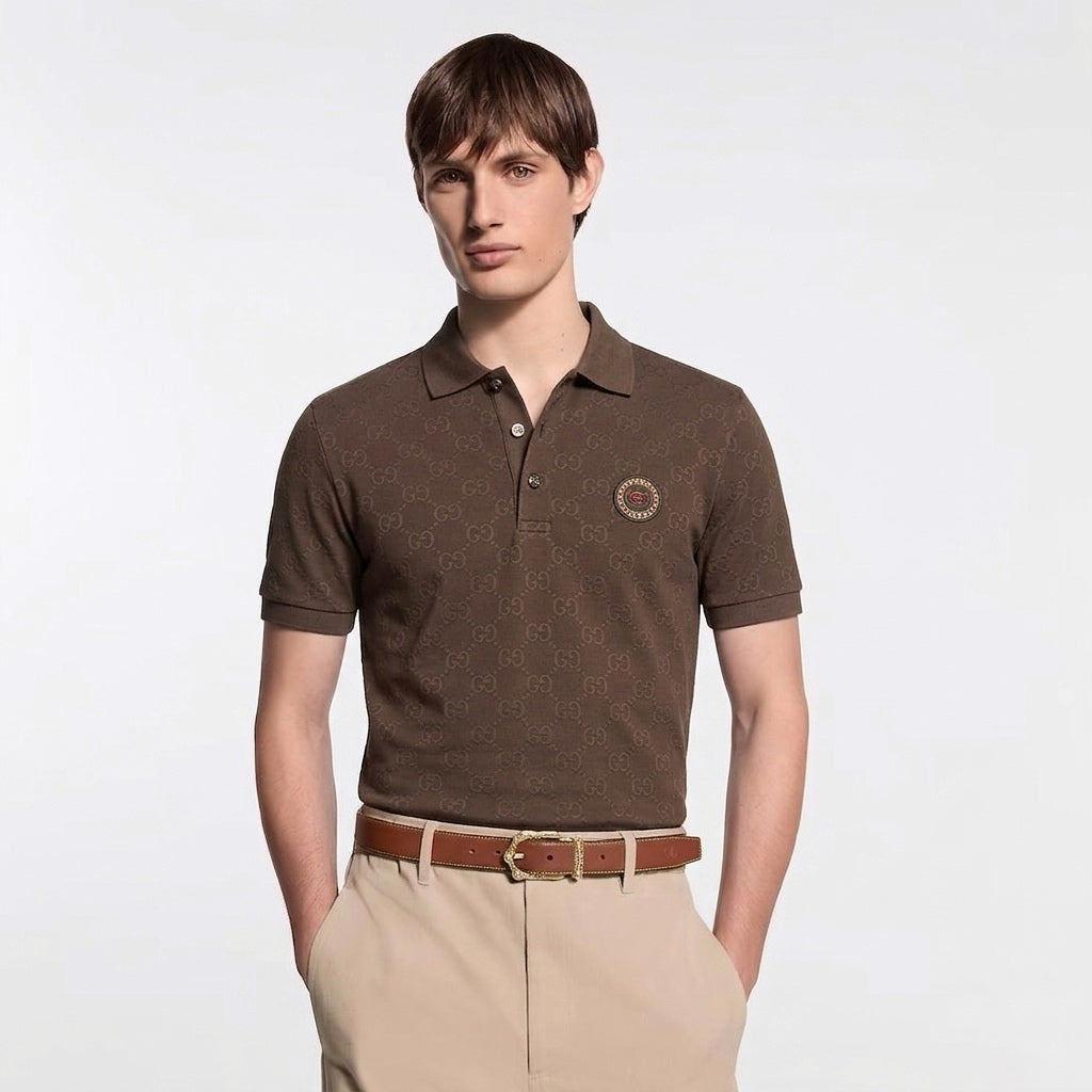 GG Monogram Jacquard Polo Shirt – Espresso Brown