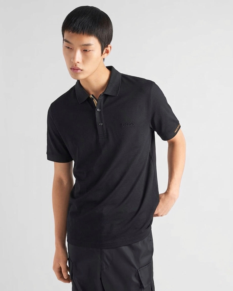 BOSS Tonal Logo Piqué Polo in Black