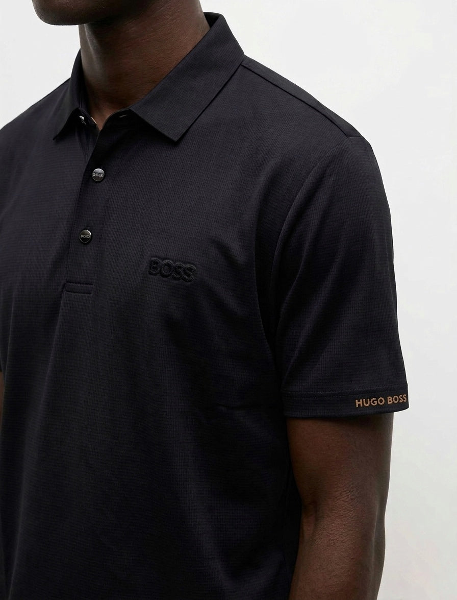 BOSS Tonal Logo Piqué Polo in Black