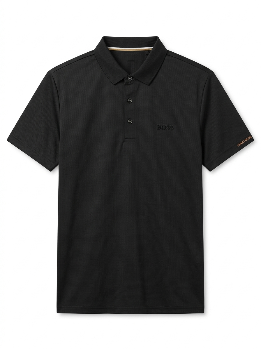 BOSS Tonal Logo Piqué Polo in Black