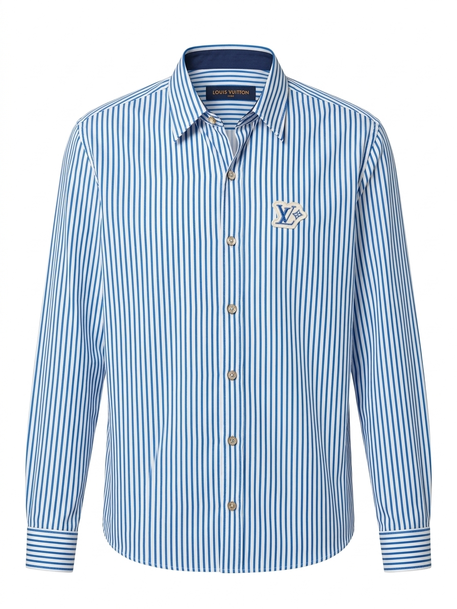 LV Men’s Vertical Striped Cotton Button-Down Shirt