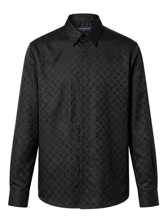 Monogram Jacquard Silk Long-Sleeve Shirt
