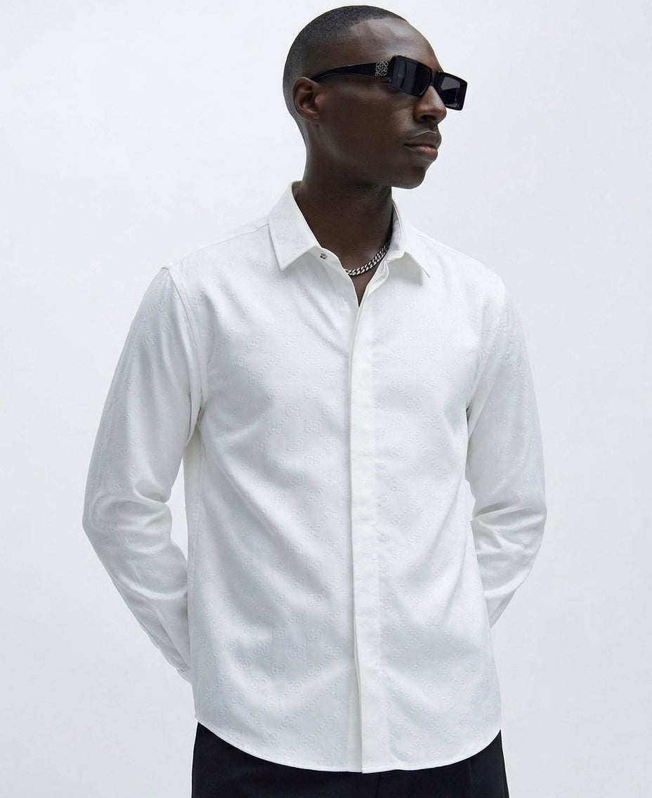 GG White Monogram Jacquard Dress Shirt