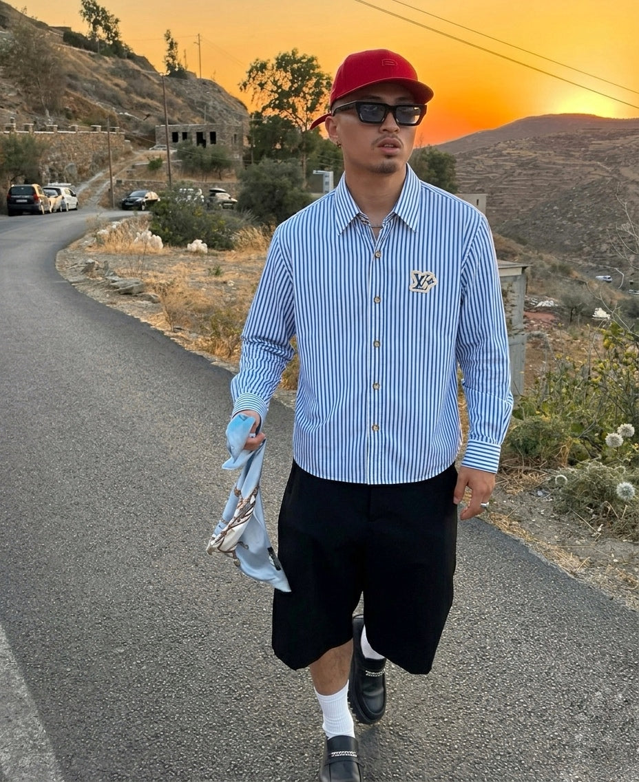 LV Men’s Vertical Striped Cotton Button-Down Shirt