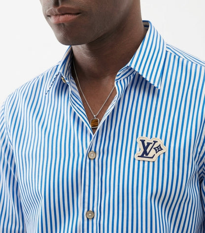 LV Men’s Vertical Striped Cotton Button-Down Shirt