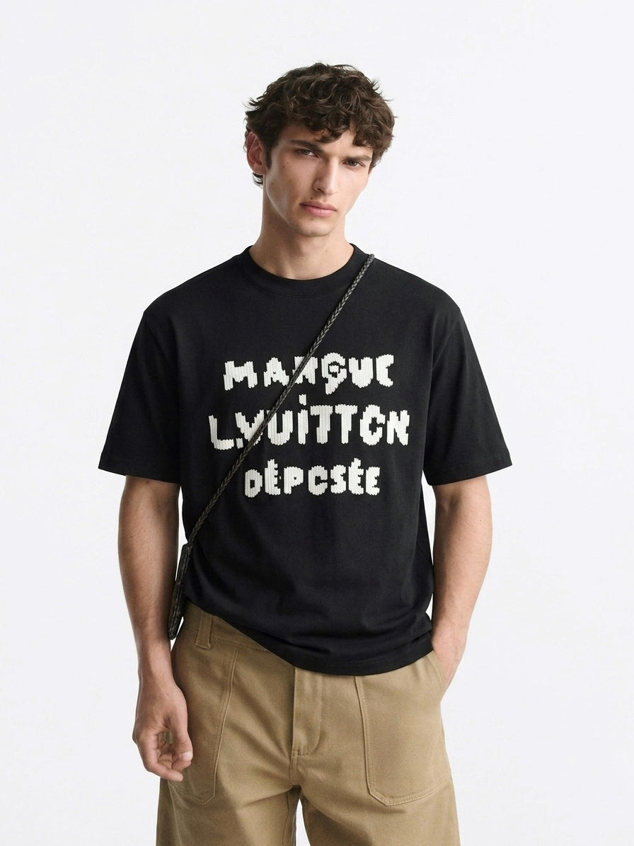 LV Intarsia Knit Graphic Cotton T-Shirt