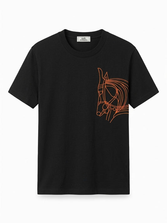 HS Linear Equine Embroidery Cotton T-Shirt