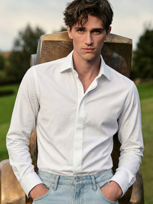 GG White Monogram Jacquard Dress Shirt