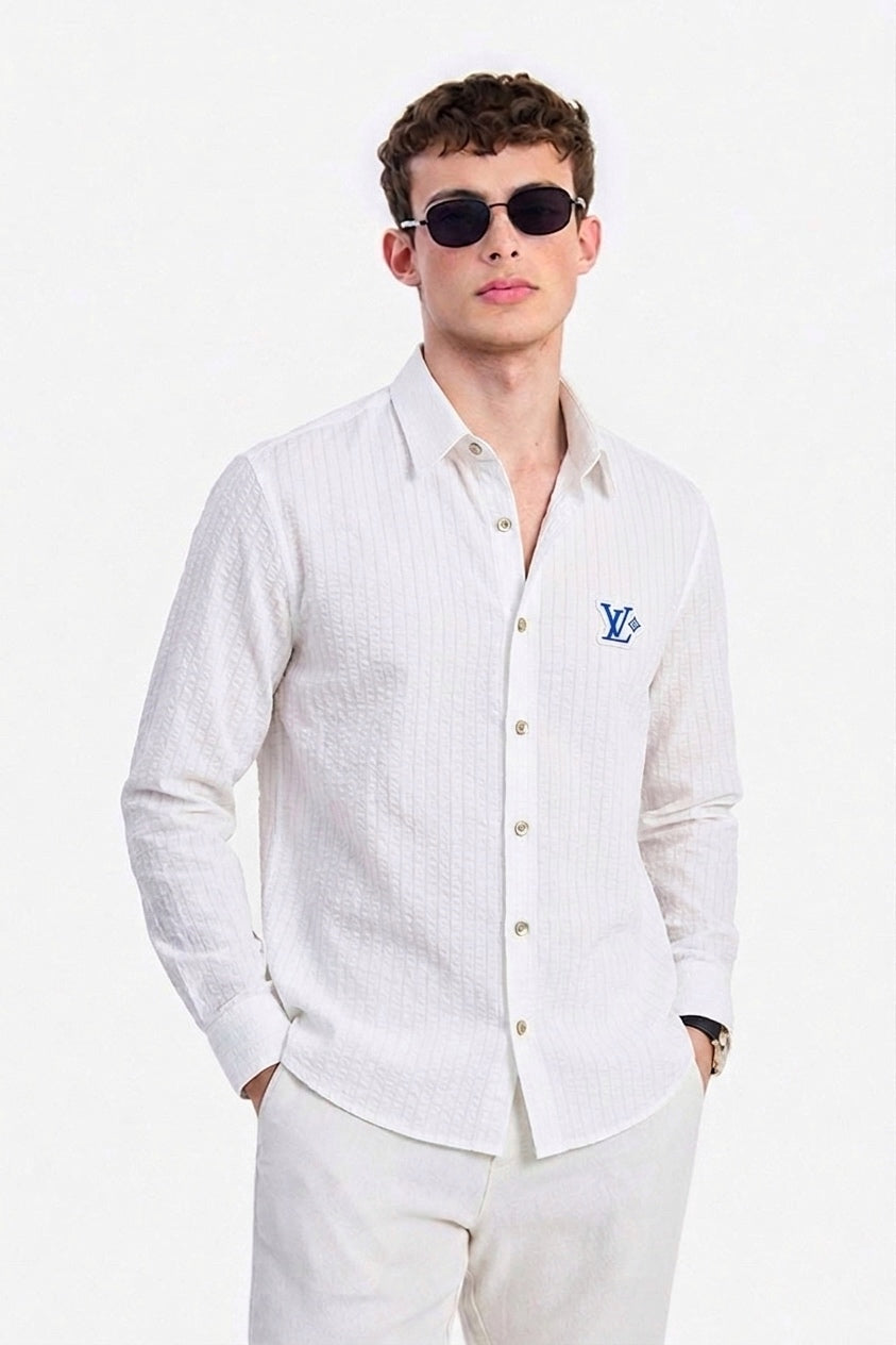 LV Signature Seersucker Long-Sleeved Shirt