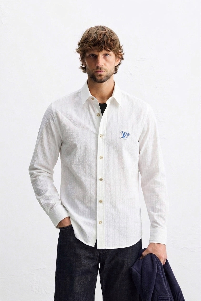 LV Signature Seersucker Long-Sleeved Shirt