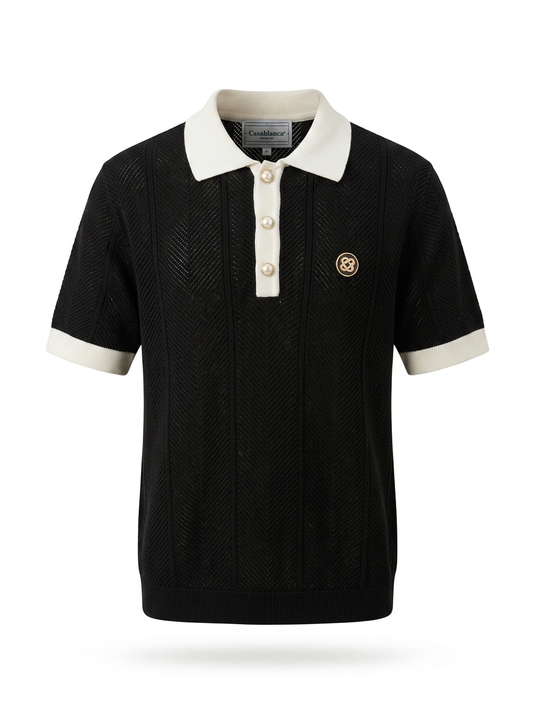 CASA Monochrome Chevron Knit Polo