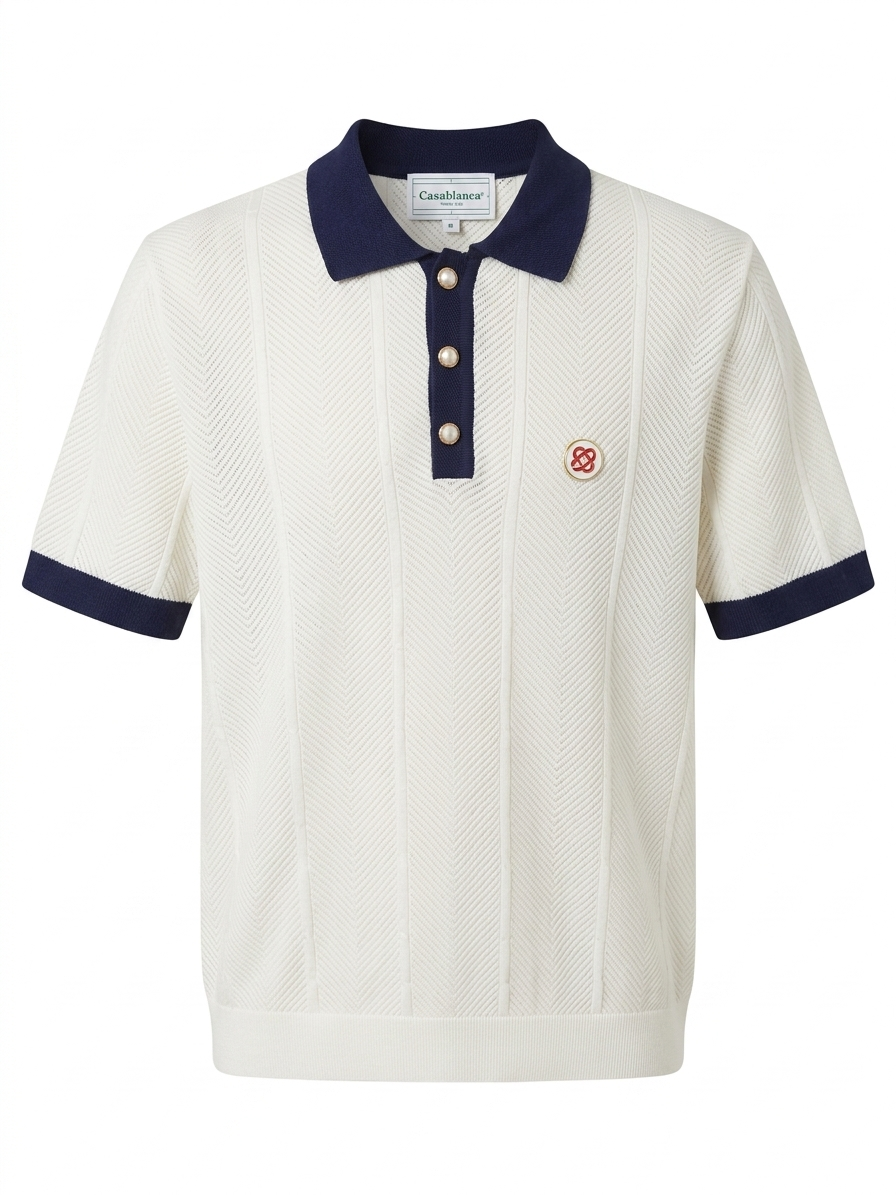 CASA Chevron Pointelle Knit Polo