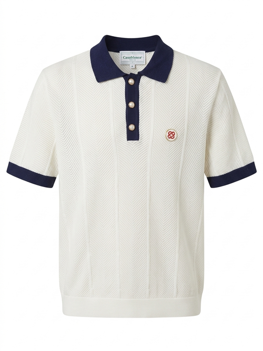 CASA Chevron Pointelle Knit Polo