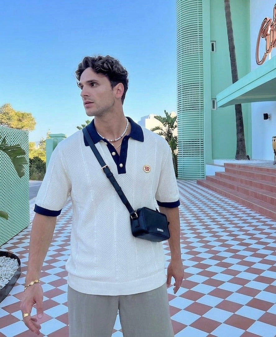 CASA Chevron Pointelle Knit Polo