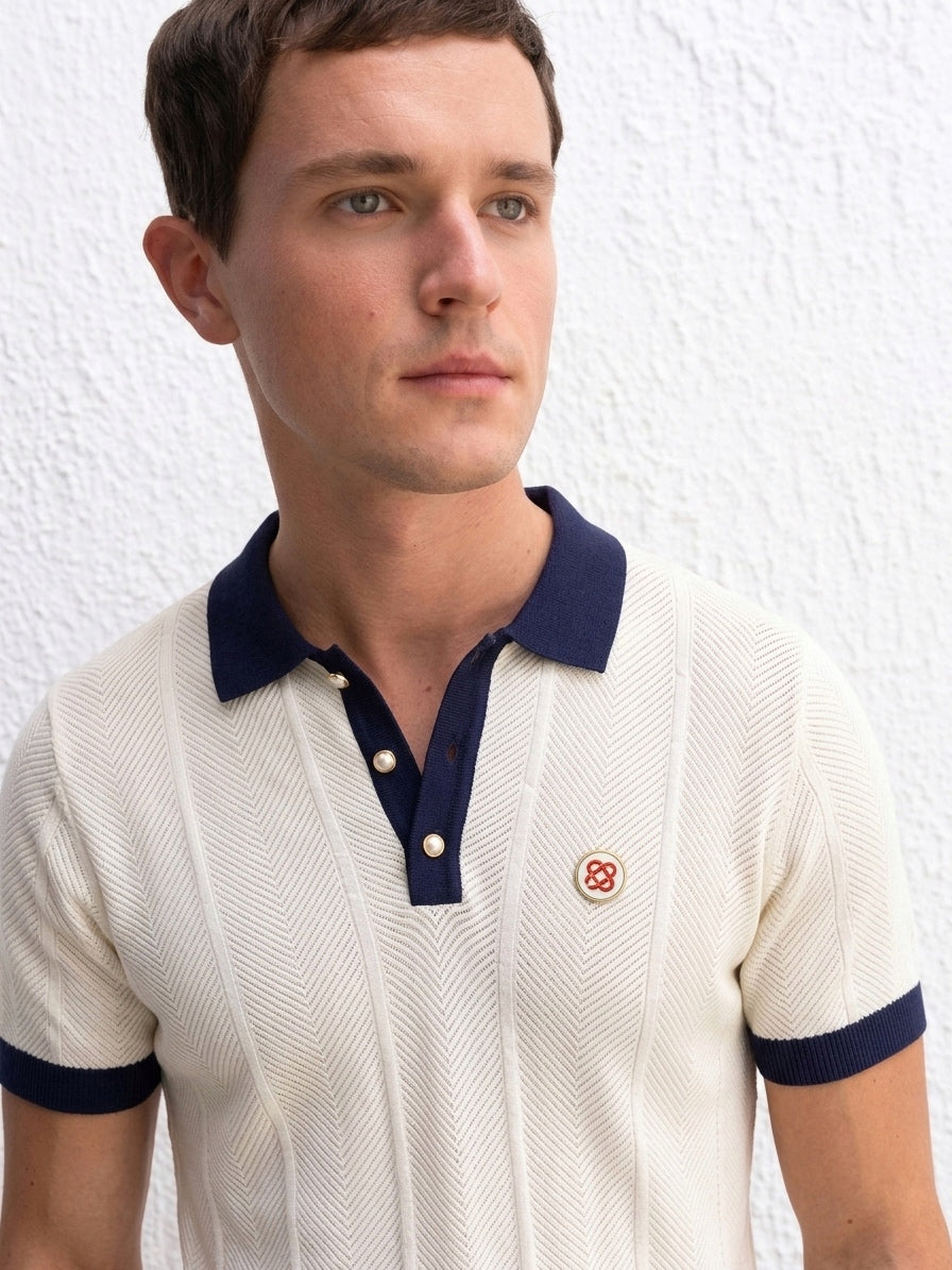 CASA Chevron Pointelle Knit Polo