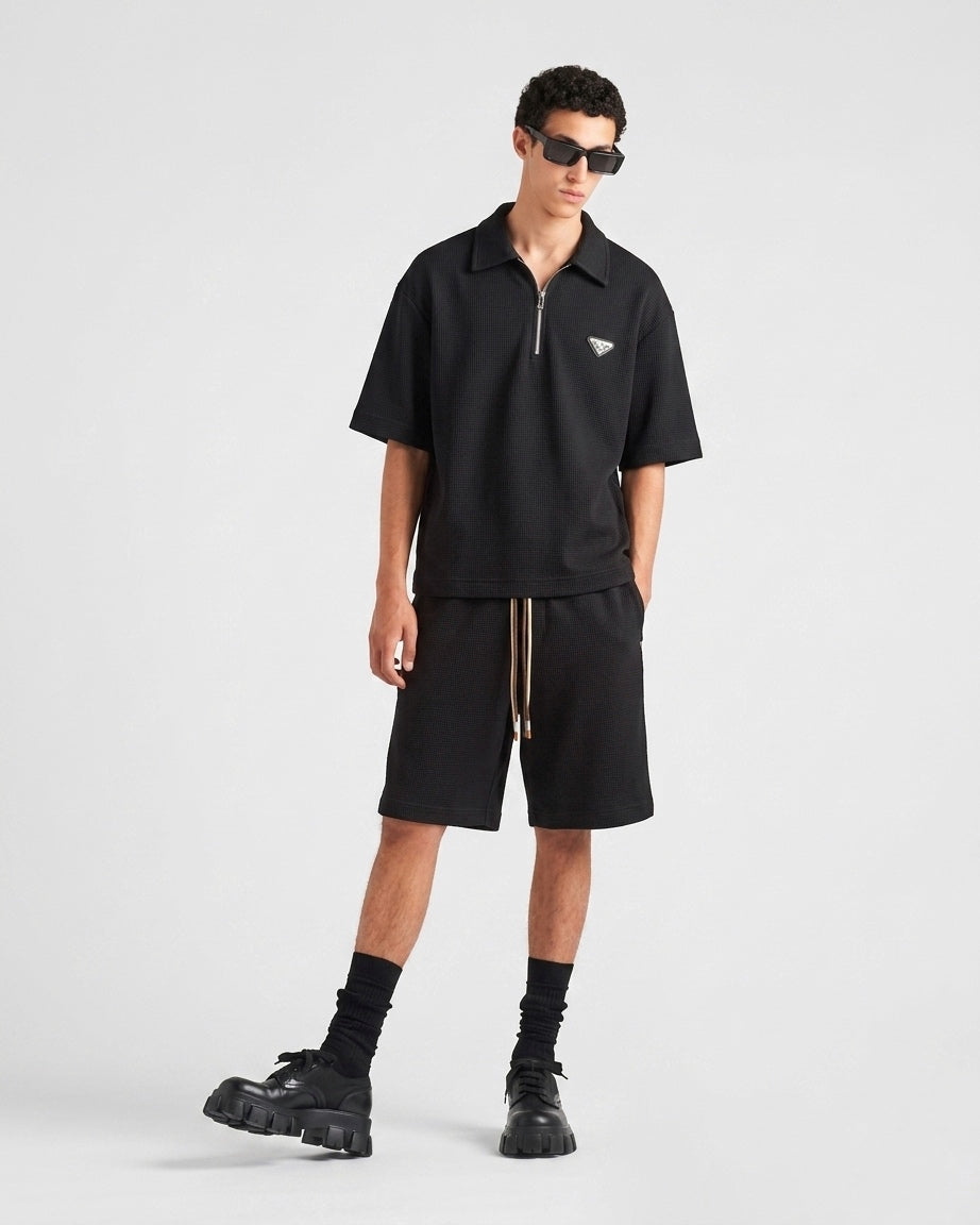 PRD // Textured Quarter-Zip & Waffle-Knit Shorts Set