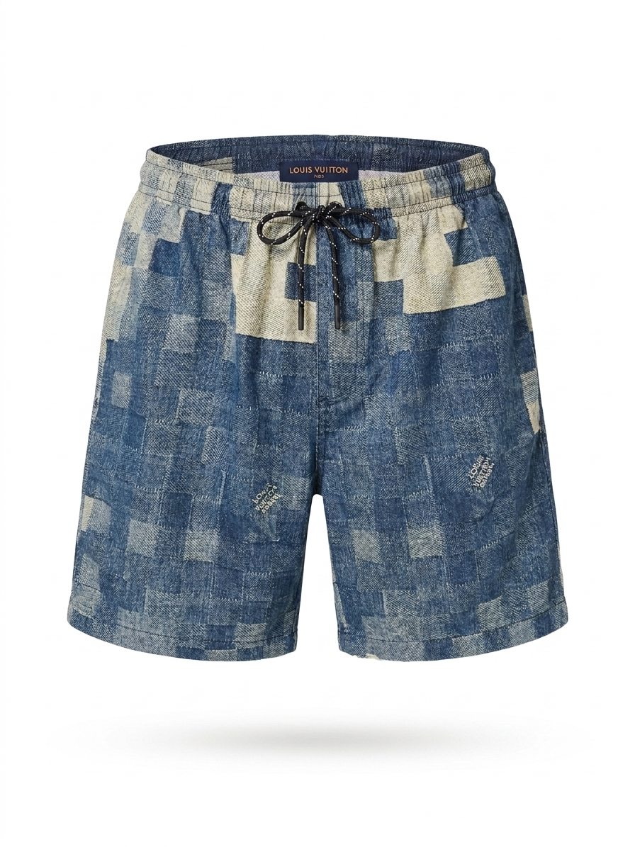 LV Damier 3D Light Denim Shorts