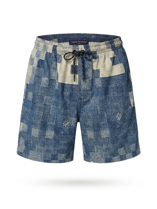 LV Damier 3D Light Denim Shorts