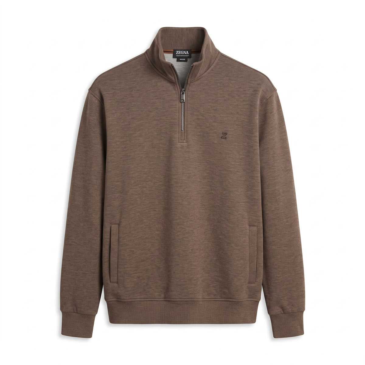 ZG Mocha Brown Quarter-Zip Fine Knit