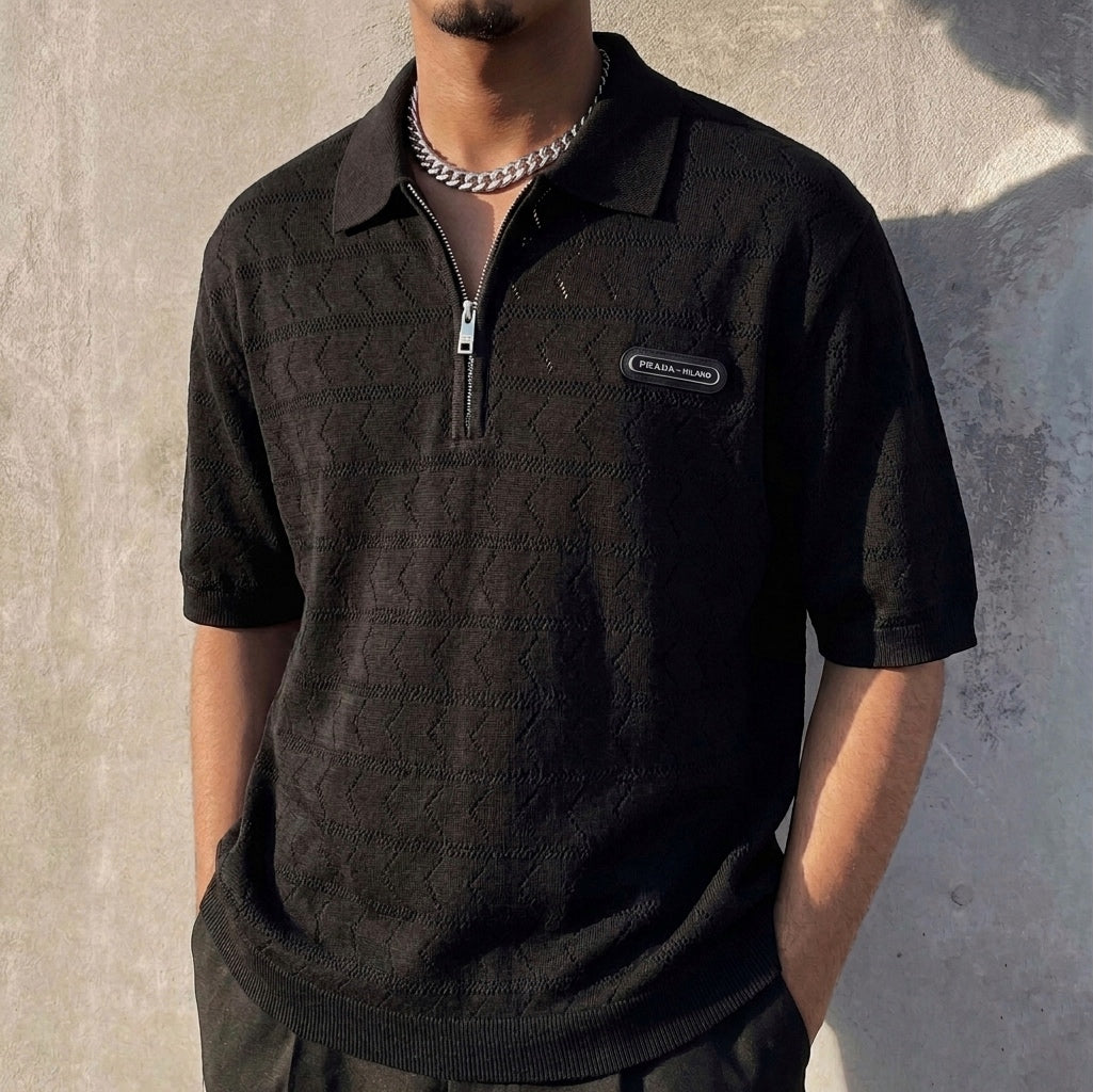 PRD: Geometric Knit Half-Zip Polo