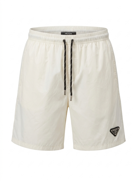 P. Technical Nylon Triangle-Logo Swim Shorts, Cream